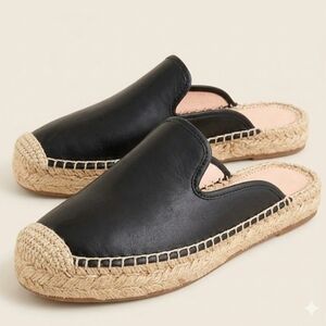 ​J. Crew Black Leather Espadrille Mules | Size 8.5